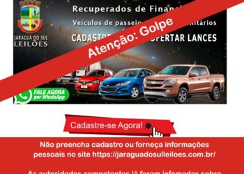 Prefeitura de Jaraguá do Sul denuncia golpe de leilão de veículos
