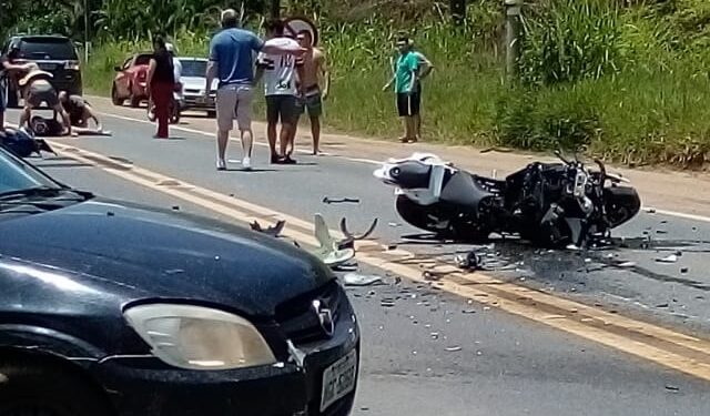 Acidente envolvendo moto e carro é registrado na BR-280, em Jaraguá do Sul