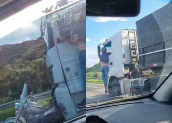 [Vídeo] Homem se segura em cabine de caminhão por 32 quilômetros após acidente em SC