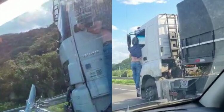 [Vídeo] Homem se segura em cabine de caminhão por 32 quilômetros após acidente em SC