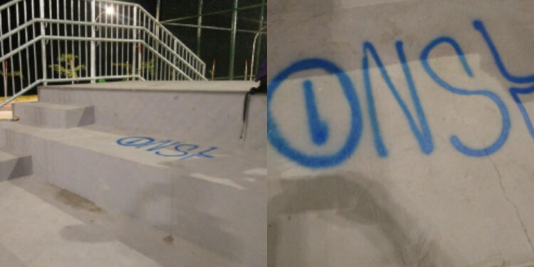 Homem é preso após pichar quadra de futebol na Via Verde, em Jaraguá do Sul