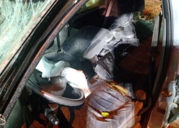 Carro bate em árvore e capota em viaduto em Jaraguá do Sul