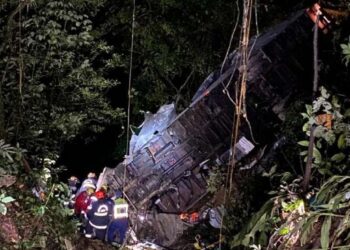 Caminhão cai em ribanceira na Serra Dona Francisca