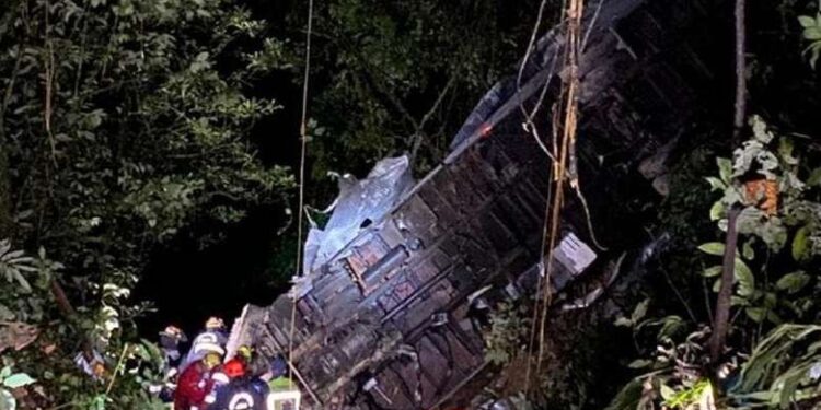 Caminhão cai em ribanceira na Serra Dona Francisca