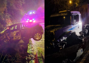 Carro e caminhão batem na SC-108, em Massaranduba