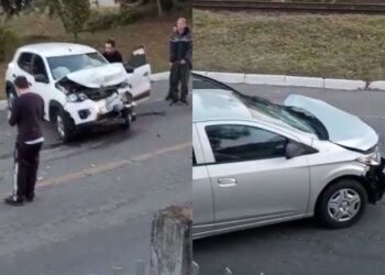 [Vídeo] Duas pessoas ficam feridas após acidente envolvendo dois carros, em Jaraguá do Sul