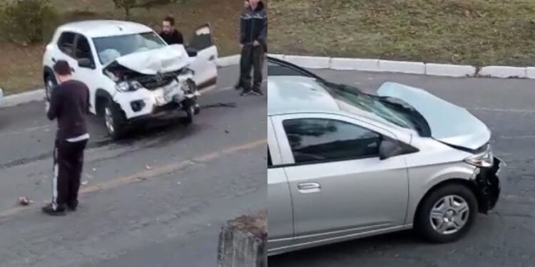 [Vídeo] Duas pessoas ficam feridas após acidente envolvendo dois carros, em Jaraguá do Sul