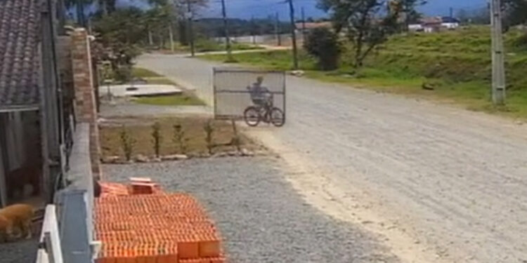 Vídeo: Homem furta portão, pendura no braço e sai pedalando tranquilamente em Joinville