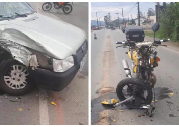 [Vídeo] Carro e moto se envolvem em acidente em Jaraguá do Sul