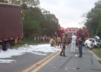 Motorista fica gravemente ferido após colisão com caminhão na BR-280, em Jaraguá do Sul