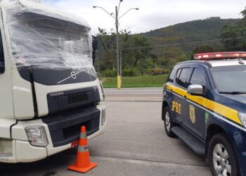 Caminhão enrolado em plástico é flagrado na BR-101