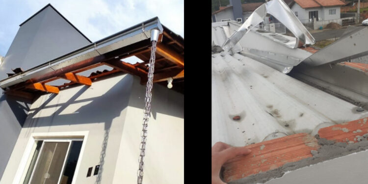 Vento forte destelha casas em Jaraguá do Sul