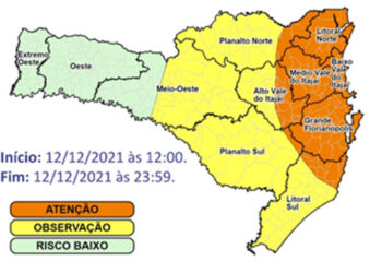 Defesa Civil alerta para risco de temporais em SC