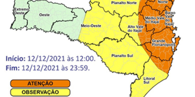 Defesa Civil alerta para risco de temporais em SC