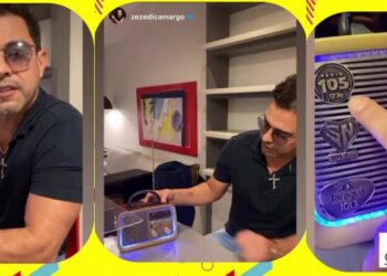 [Vídeo] Cantor Zezé Di Camargo recebe rádio da 105 FM: “Que presente!”