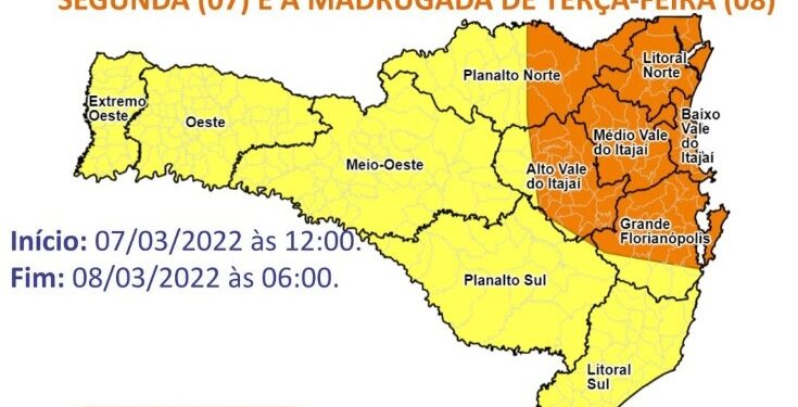 Defesa Civil alerta para possibilidade de temporal em SC nesta segunda-feira (07)