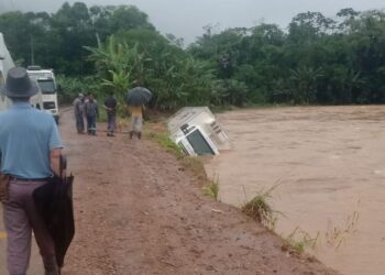 [Vídeo] Caminhão carregado com queijo cai em rio de Corupá