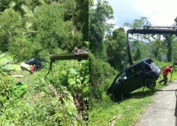[Vídeo] Carro cai no Morro das Antenas, em Jaraguá do Sul