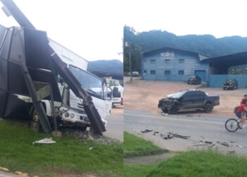 [Fotos] Caminhão e carro se envolvem em acidente na BR-280, em Corupá