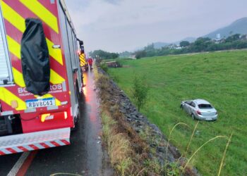 Motorista perde controle e carro para em pasto em Guaramirim