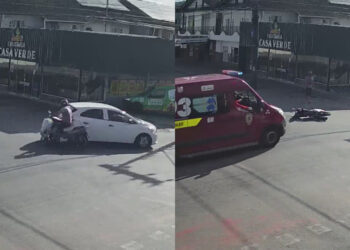 [Vídeo] Em atendimento ‘mais rápido da história’, Bombeiros de Joinville socorrem motociclista ferido após acidente