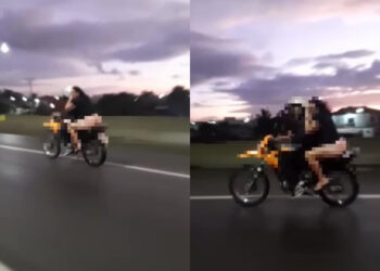 [Vídeo] Mulher seminua é flagrada na garupa de moto na BR-101, em Barra Velha