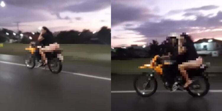 [Vídeo] Mulher seminua é flagrada na garupa de moto na BR-101, em Barra Velha