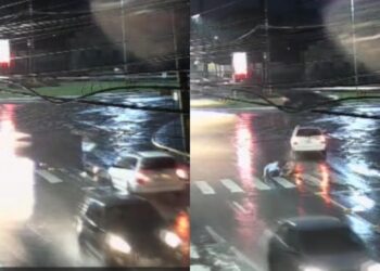 [Vídeo] Câmera flagra mulher sendo atropelada e motorista fugindo do local após acidente em Jaraguá