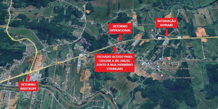 Trânsito em Guaramirim é alterado para obras no viaduto da BR-280