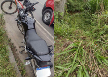 Mulher perde controle de moto e cai em riacho em Schroeder