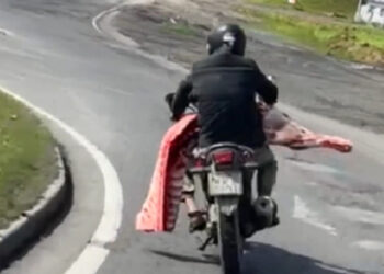 Motociclista é flagrado carregando carne saqueada na BR-470, em SC