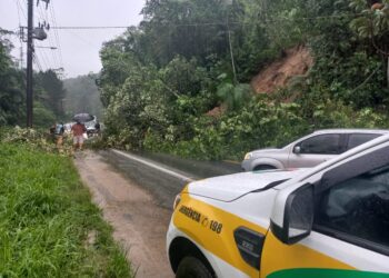 Deslizamento de terra é registrado na SC-108, entre Massaranduba e Blumenau