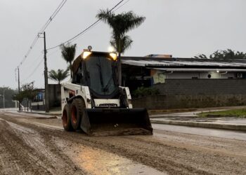 Equipes trabalham na limpeza da Via Verde em Jaraguá