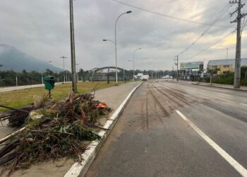 Equipes trabalham na limpeza do Parque Linear Via Verde, em Jaraguá do Sul
