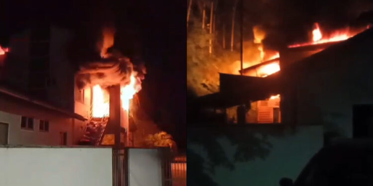 [Vídeo] Alojamento com funcionários de empresa é parcialmente destruído em incêndio em Jaraguá do Sul