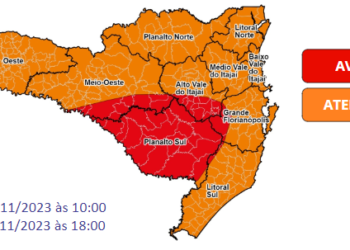 Defesa Civil de SC alerta para temporais com chuva intensa e volumosa entre a quinta e sábado