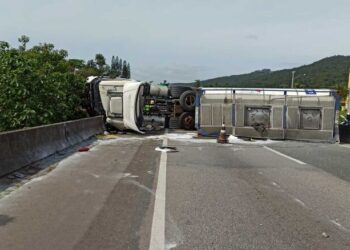 BR-101 fica interditada após tombamento de veículo com carga perigosa