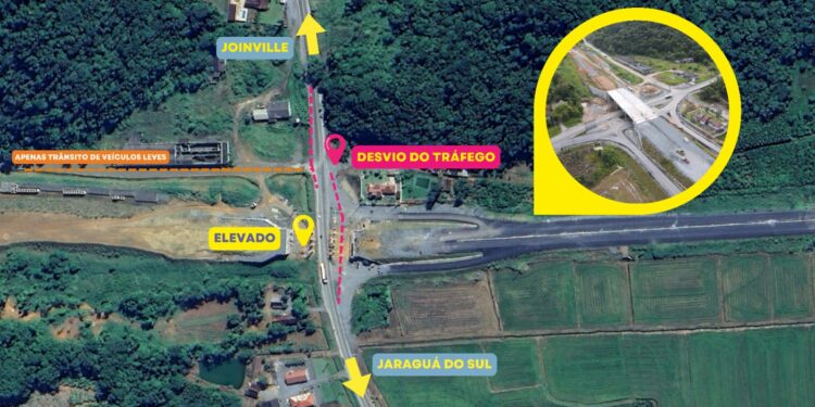 Obras no elevado da Rodovia do Arroz alteram trânsito no acesso a Schroeder