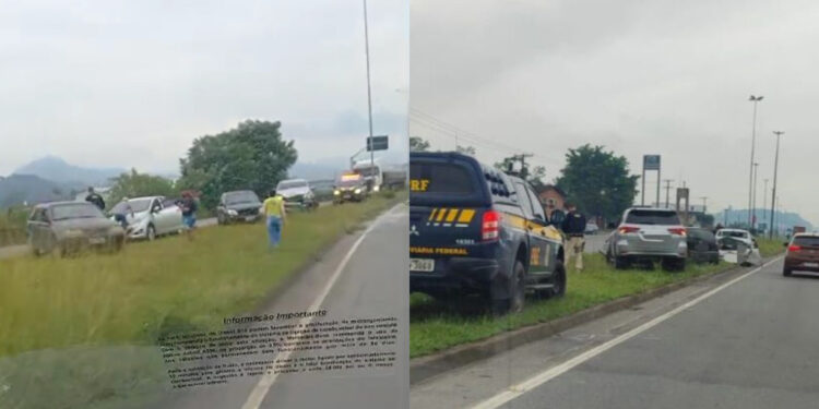 Engavetamento deixa trânsito lento na BR-280 em Guaramirim