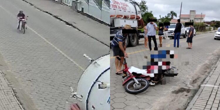 [Vídeo] Servidor público morre após bater moto contra caminhão em Barra do Sul