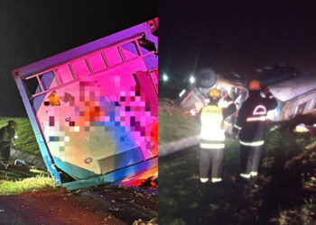 Carreta transportando produto químico tomba na BR-280 em Guaramirim