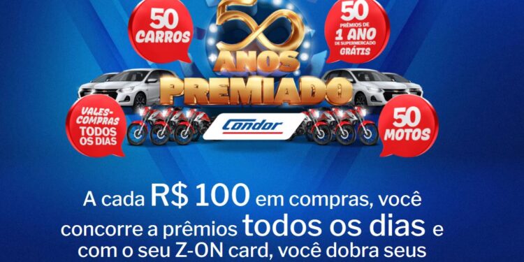 Condor comemora 50 anos com sorteios de 50 carros, 50 motos e centenas de vale-compras