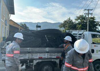 Operação da Celesc remove mais 2 toneladas de cabos irregulares de postes de Jaraguá do Sul
