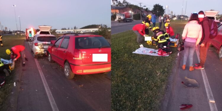 Duas pessoas ficam feridas em engavetamento na BR-280