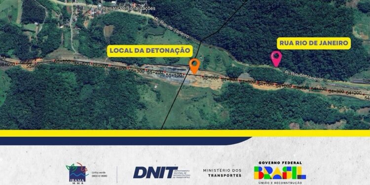 Haverá detonação de rochas nesta terça (27) nas obras da BR-280, em Schroeder