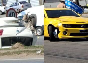 Criança e mulher ficam feridas após acidente com carro de luxo na BR-280, em Guaramirim