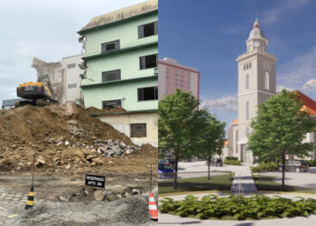 [Vídeo] Prédio no Centro de Jaraguá que dará lugar a praça começa a ser demolido