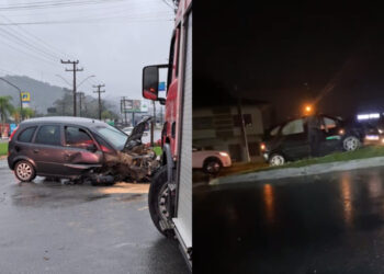 [Fotos e vídeos] Dois acidentes são registrados no mesmo local em Jaraguá neste domingo (15) em menos de 3 horas