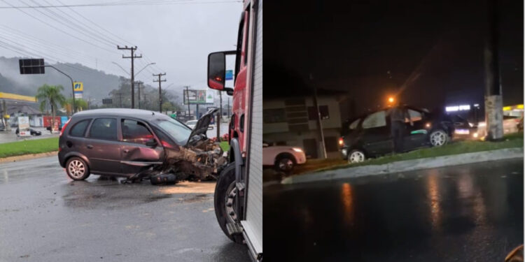 [Fotos e vídeos] Dois acidentes são registrados no mesmo local em Jaraguá neste domingo (15) em menos de 3 horas