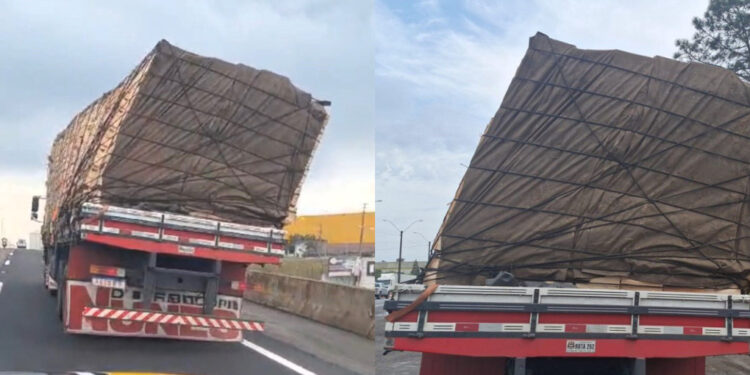 [Vídeo] Caminhão com carga inclinada é parado na BR-101 em Barra Velha e motorista leva multa